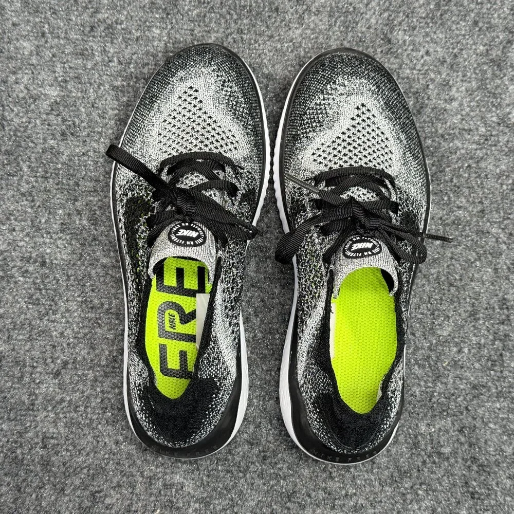 Nike Free Run Flyknit 2018 Running Shoes Women's Size 8 Black‎ White Athletic